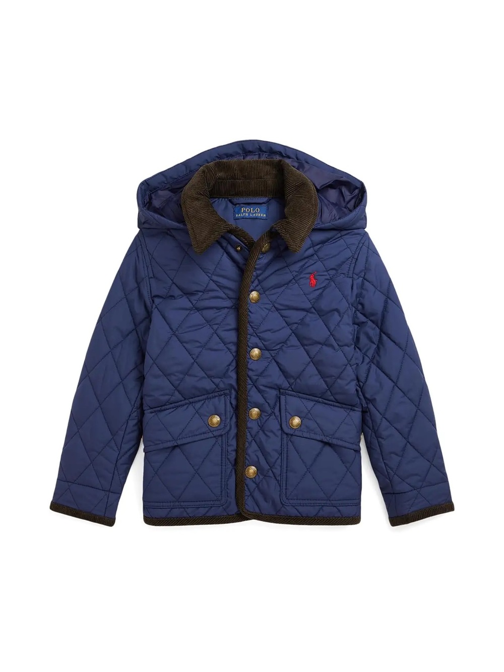 Ralph Lauren 18M Navy Quilted Hooded Jacket with Brown Trim and Red Pony